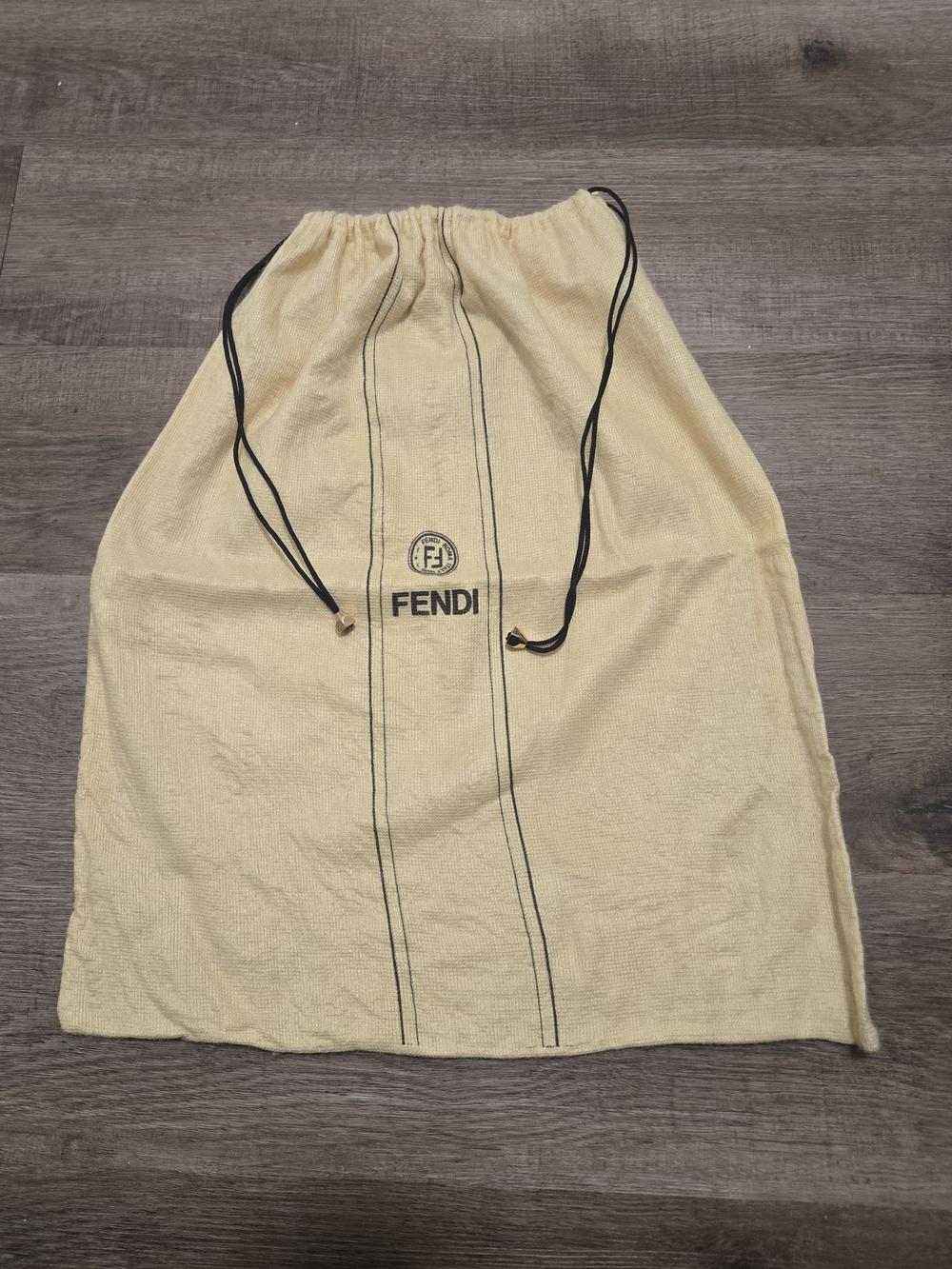Large Fendi Beige Drawstring Dust Sack with Black Cord And Gold Toned Hardware